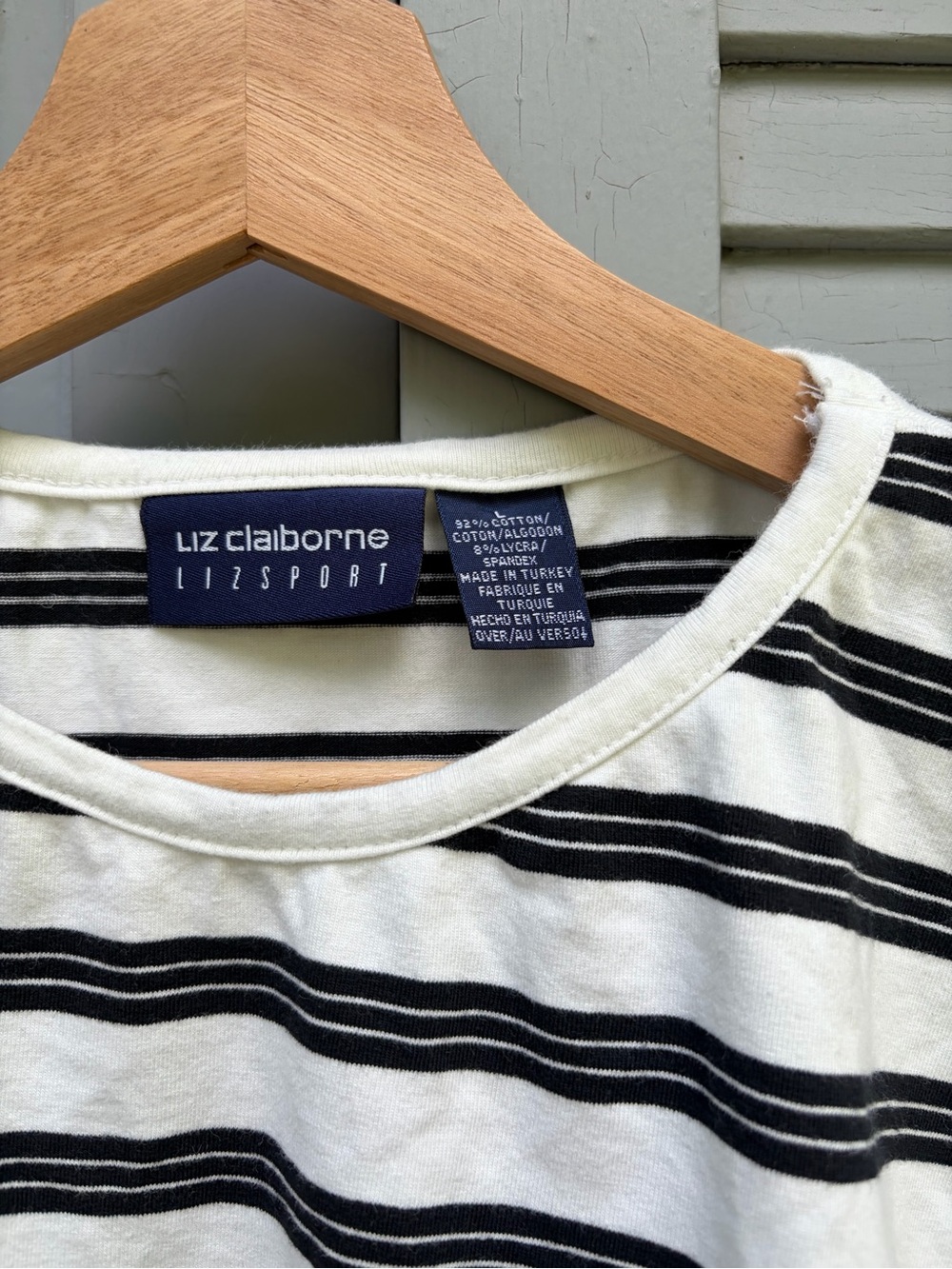 Liz Claiborne Striped Black and White Crewneck Tee